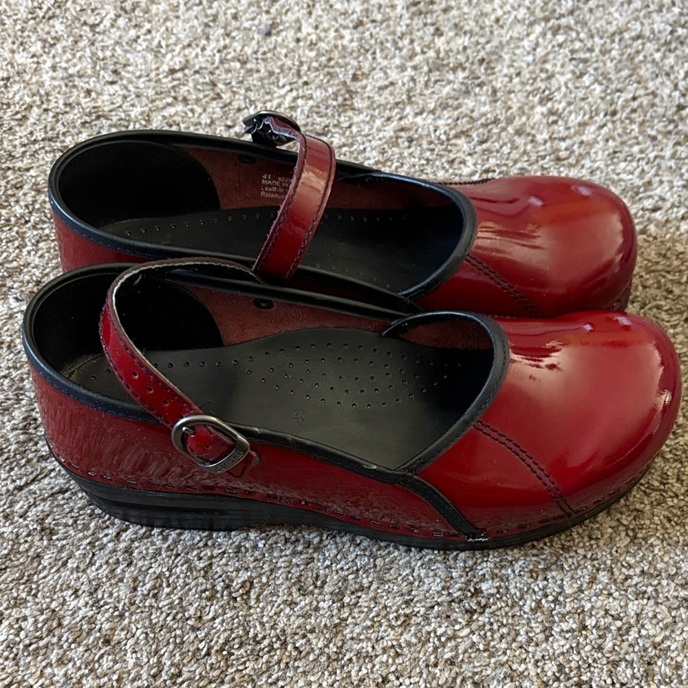 Dansko Pro Patent Red Glossy Mary Jane Shoes